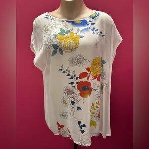 Johnny Was White Floral Blouse with Multicolor Accents